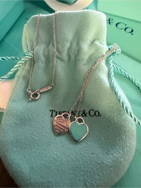 Tiffany & Co. Silver Chain Necklace with Turquoise-Enamel Heart
